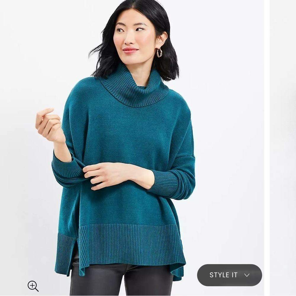 🎁 LOFT Emerald Turtleneck Poncho Sweater So Soft Size M NWT